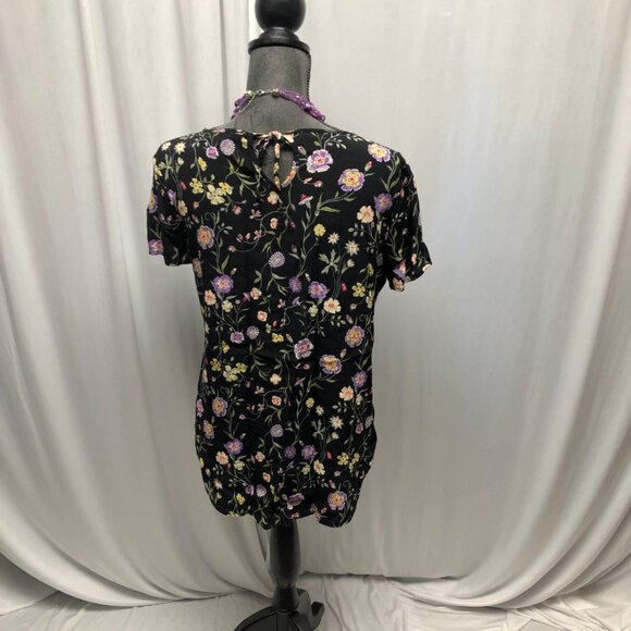 Lauren Conrad Black Floral Short Sleeve Top Womens Size Medium Blouse Romantic - Picture 4 of 8